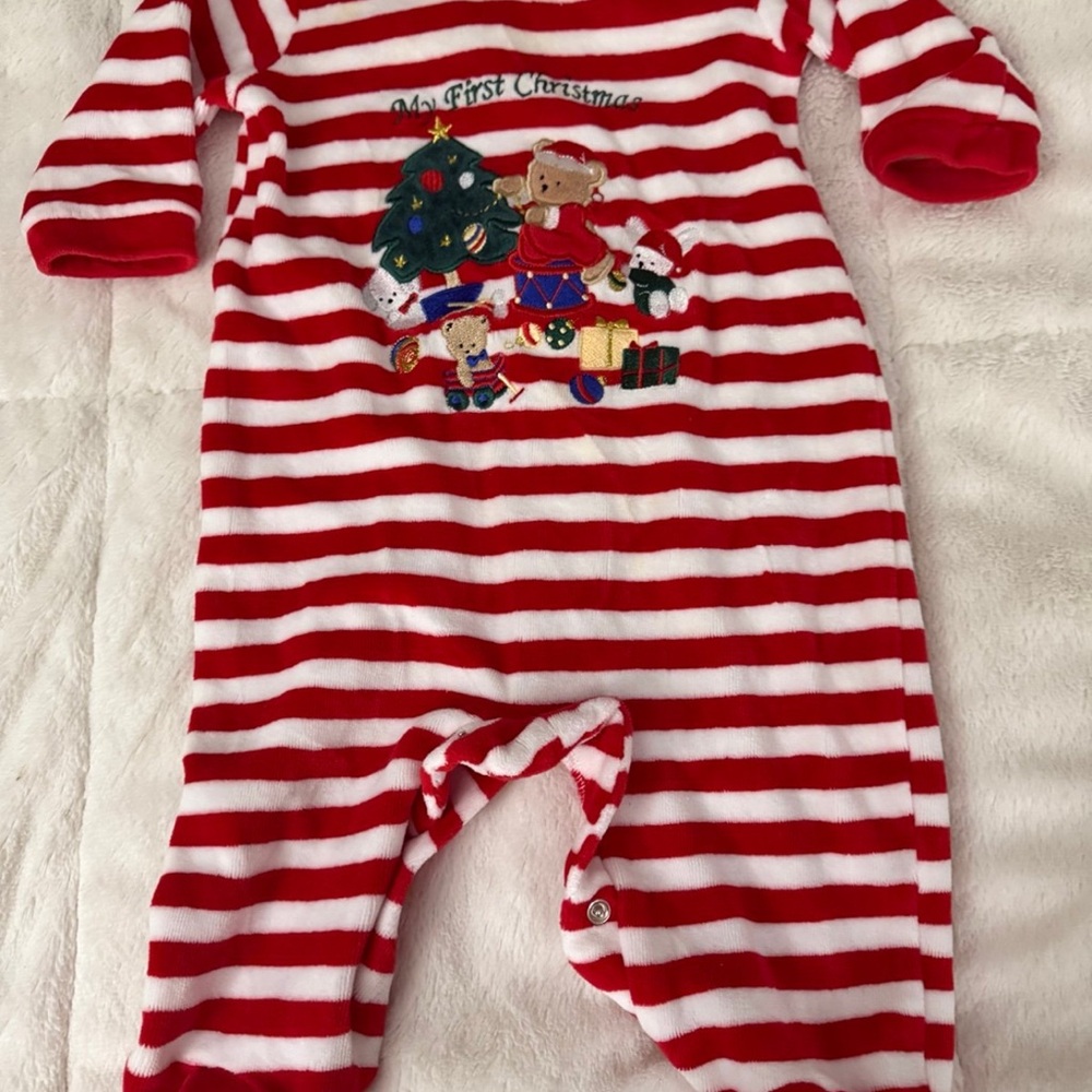 Vintage Red and White Striped Christmas Baby onesie